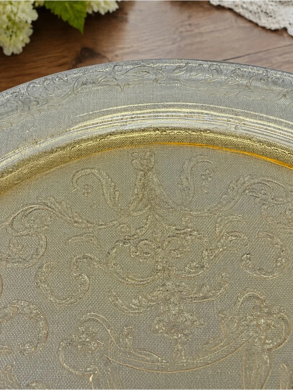 Vintage Federal Madrid Amber Depression Glass 11” Serving Platter